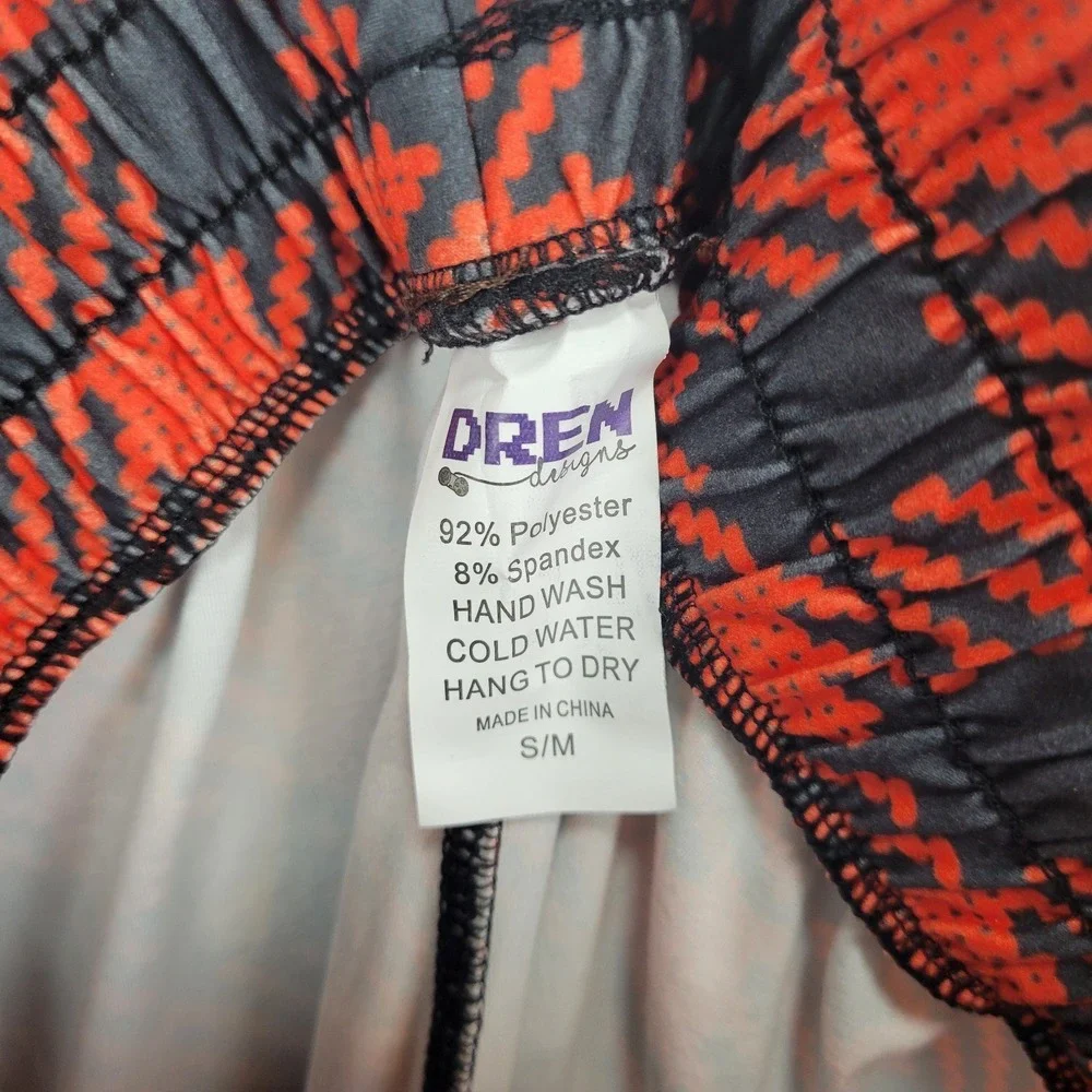 Dren‎ Designs Orange And Black Small Plaid Polyester Spandex Joggers Size S/M